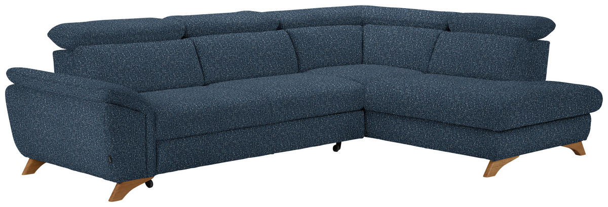 ECKSOFA in Bouclé Blau  - Blau/Eichefarben, Modern, Holz/Textil (287/212cm) - Valnatura