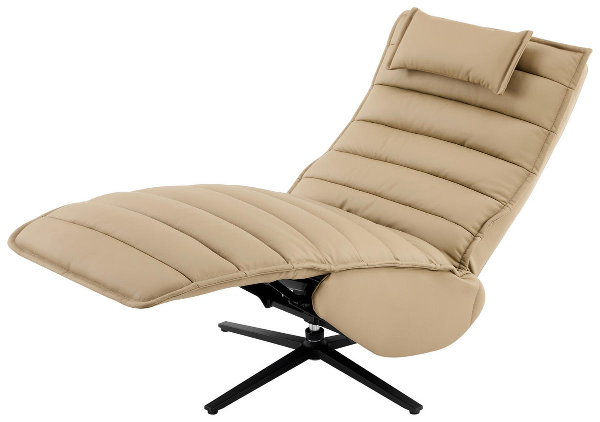 RELAXSESSEL Lederlook Echtleder Relaxfunktion, Fußteilverstellung, Nackenkissen    - Taupe/Schwarz, Design, Leder/Textil (68/108/84cm) - Stylife