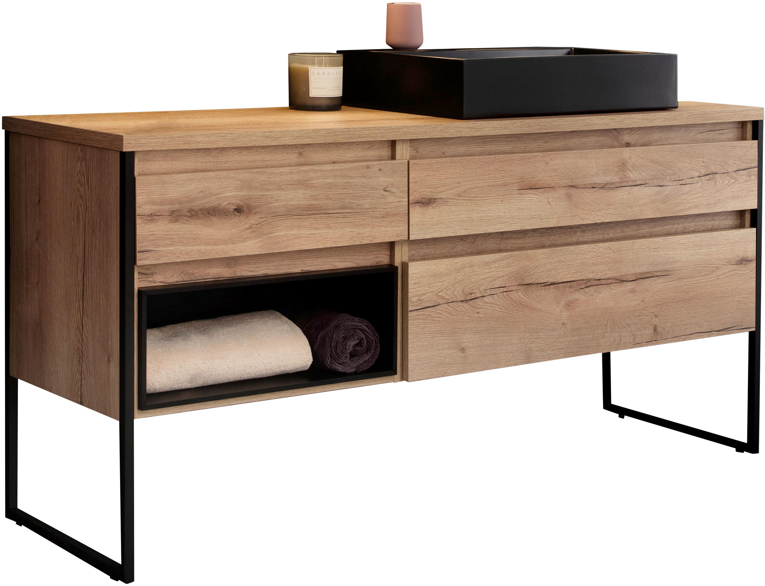 WASCHTISCHKOMBI 164,6 cm  - Eichefarben/Schwarz, Design, Keramik/Holzwerkstoff (164,6cm) - Schöner Wohnen