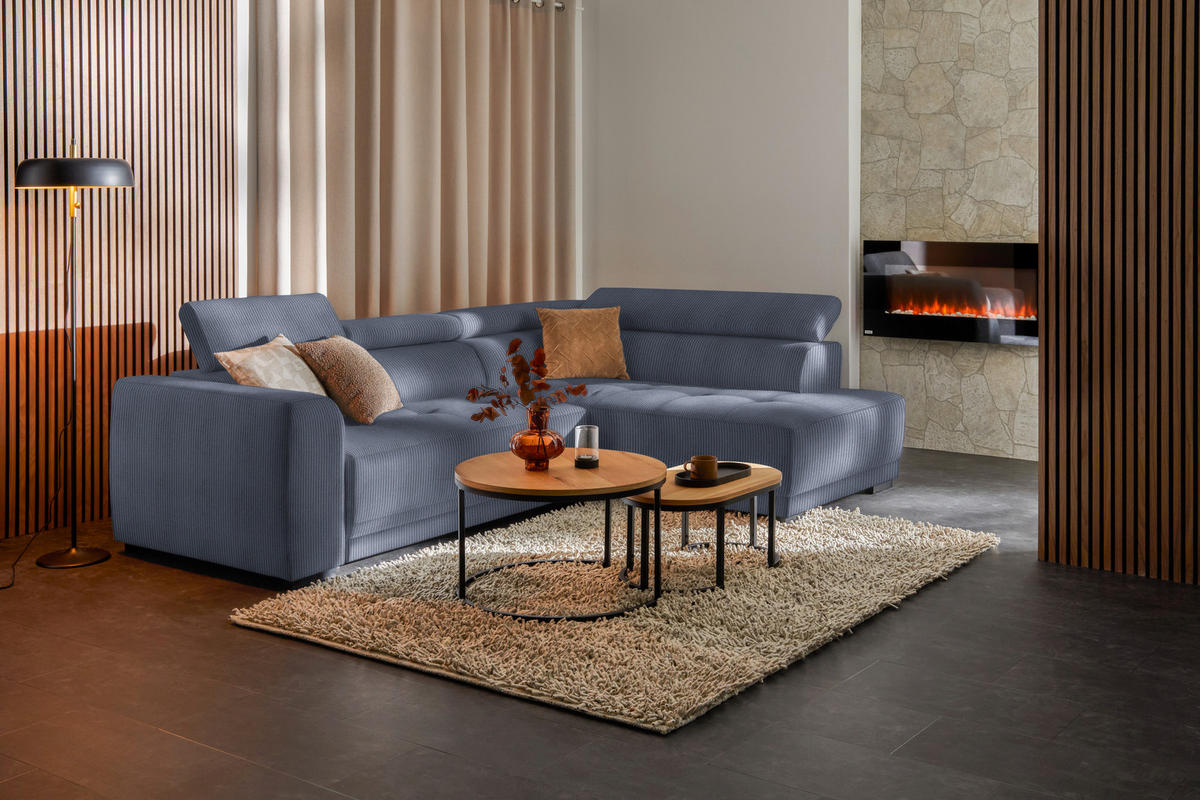 ECKSOFA in Feincord Blaugrau  284/205 cm  - Blaugrau/Schwarz, Design, Kunststoff/Textil (284/205cm) - Xora