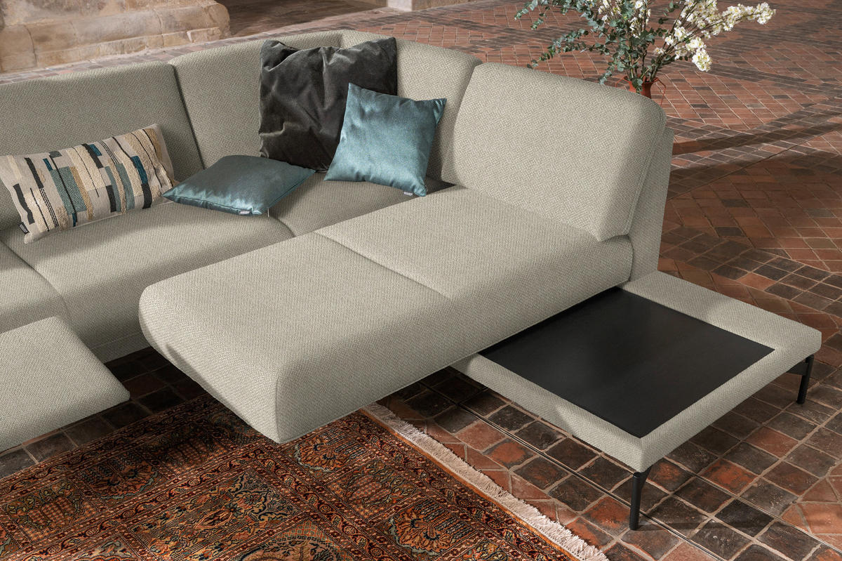 ECKSOFA in Flachgewebe, Struktur Beige  - Anthrazit/Beige, Design, Textil/Metall (254/230cm) - Johann Jakob