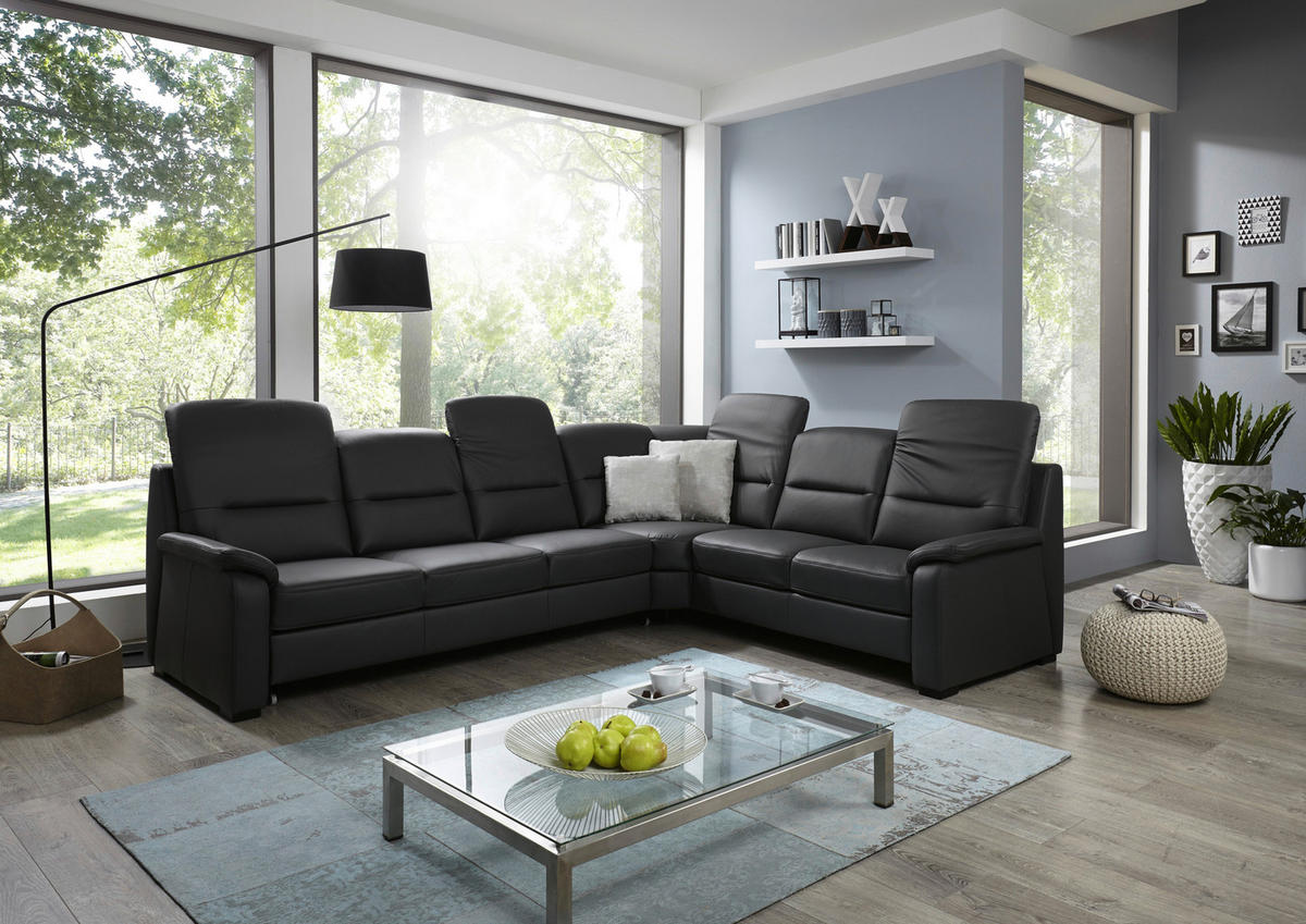 ECKSOFA BELDOMO premium Anthrazit Echtleder  - Anthrazit/Schwarz, KONVENTIONELL, Leder/Holz (303/245cm) - Beldomo Premium