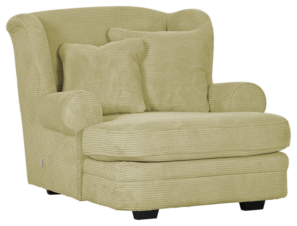 XXL-SESSEL in Cord Hellgrün  - Beige/Dunkelbraun, Design, Holz/Textil (121/100/140cm) - Ambia Home
