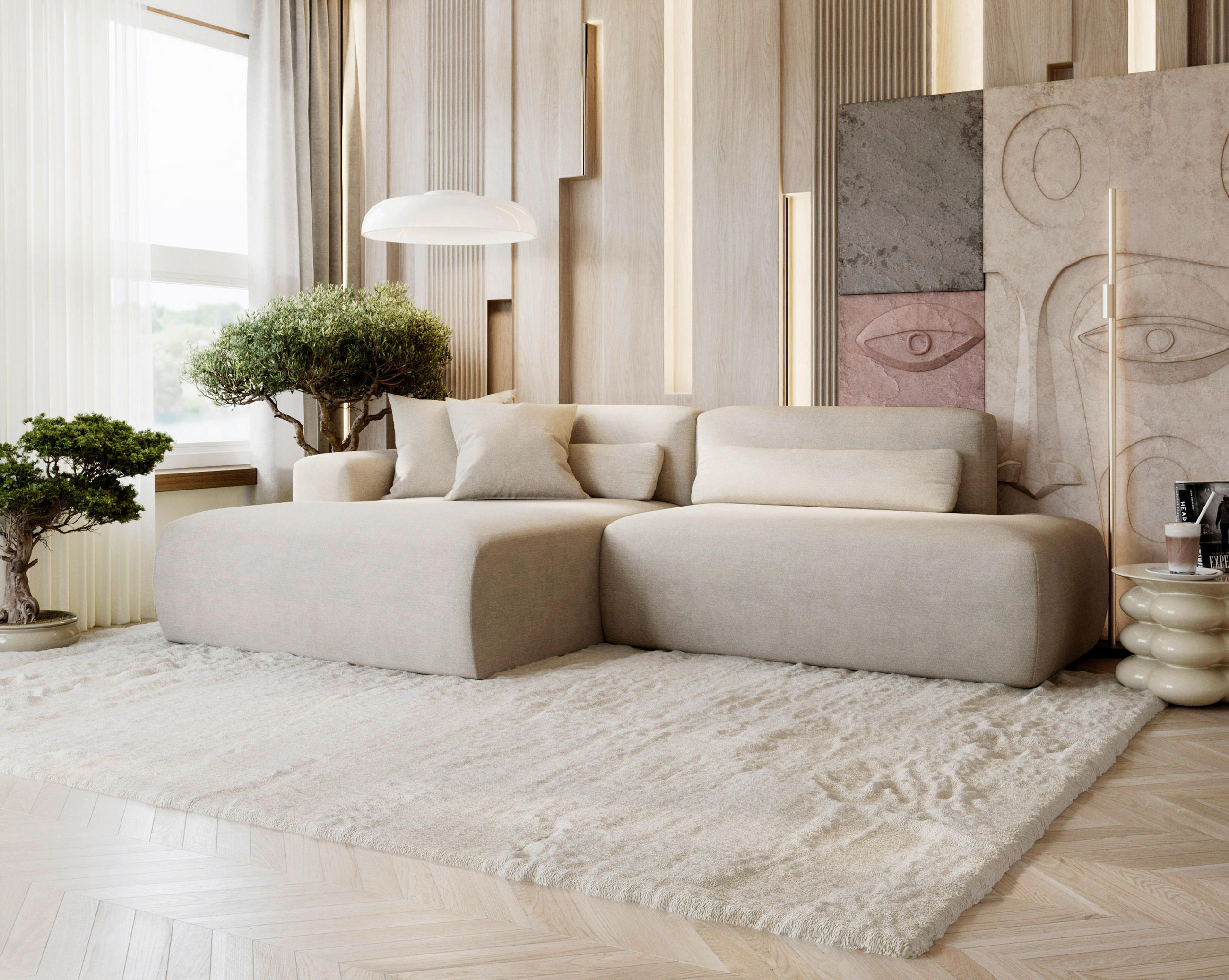 ECKSOFA Chenille Beige  - Beige/Schwarz, Design, Kunststoff/Textil (160/284cm) - Livetastic