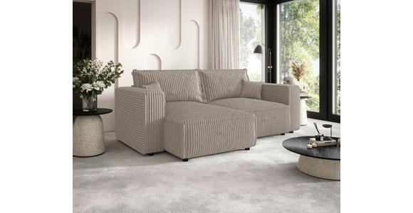 ECKSOFA Beige Cord Zierkissen, Rückenkissen, Schlaffunktion, Rücken echt  - Beige/Schwarz, MODERN, Kunststoff/Textil (153/250cm) - Xora
