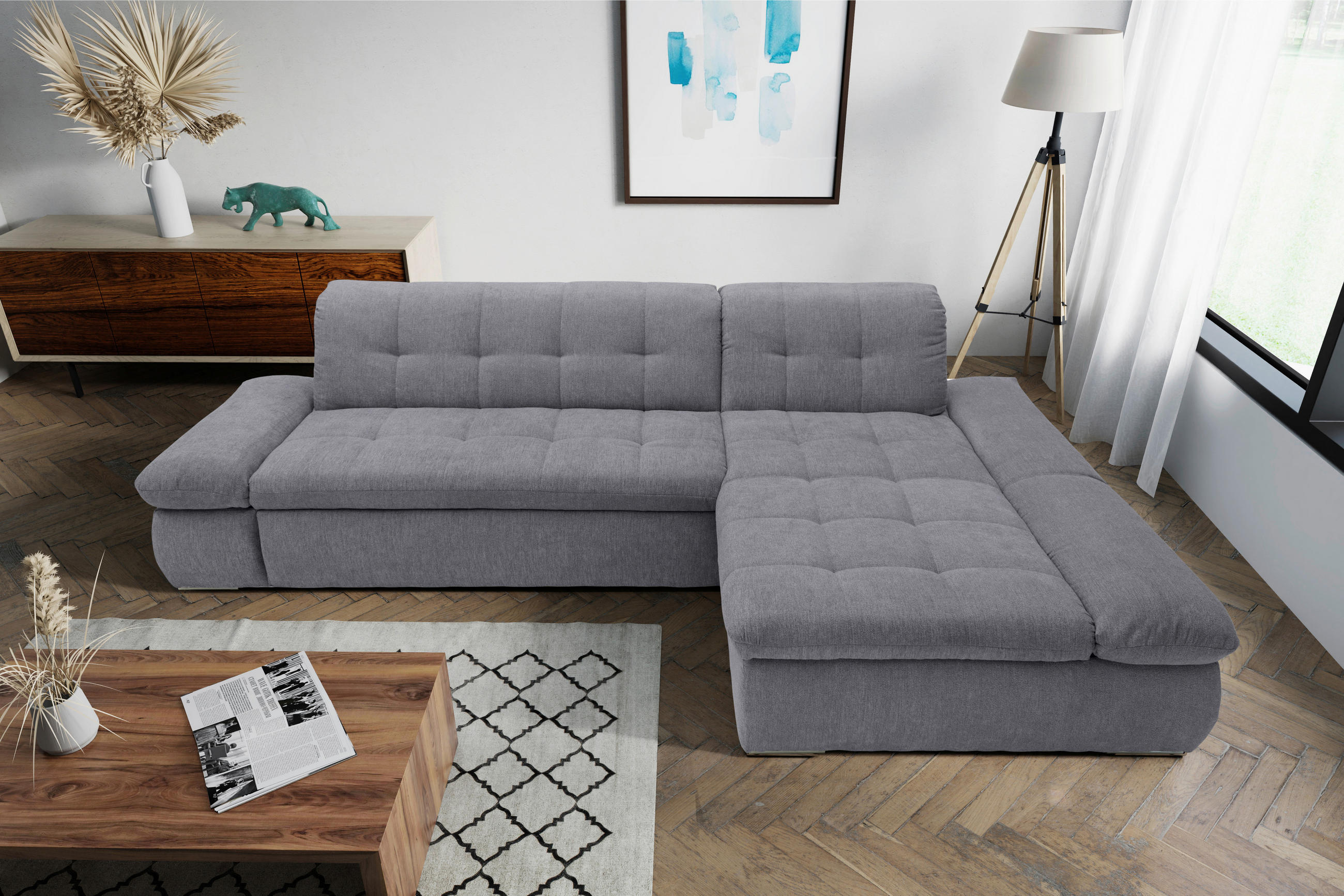 ECKSOFA Dunkelgrau Mikrofaser  - Chromfarben/Dunkelgrau, KONVENTIONELL, Textil/Metall (300/172cm) - MID.YOU