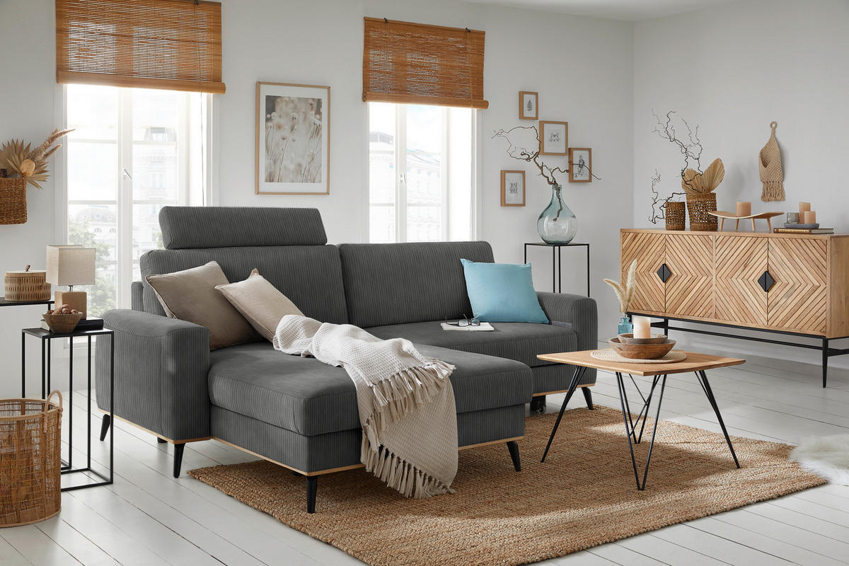 KOPFSTÜTZE Chenille, Cord  - Graphitfarben, Konventionell, Textil (84/21/21cm) - MID.YOU