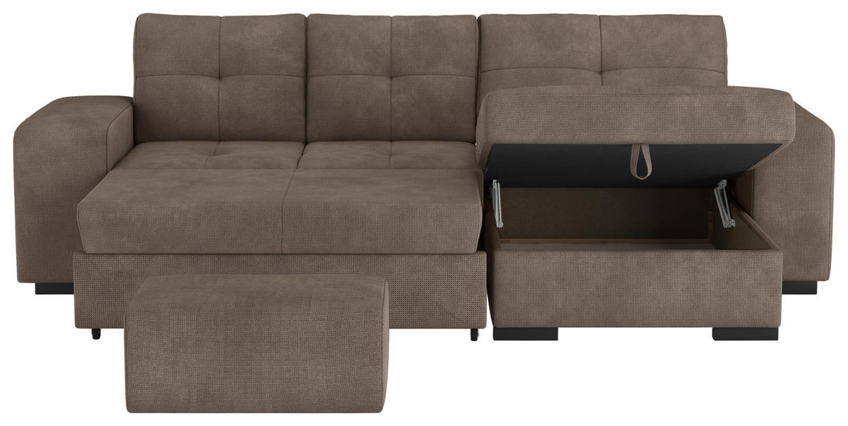 ECKSCHLAFSOFA in Mikrofaser Taupe  - Taupe/Schwarz, Modern, Kunststoff/Textil (268/156cm) - MID.YOU