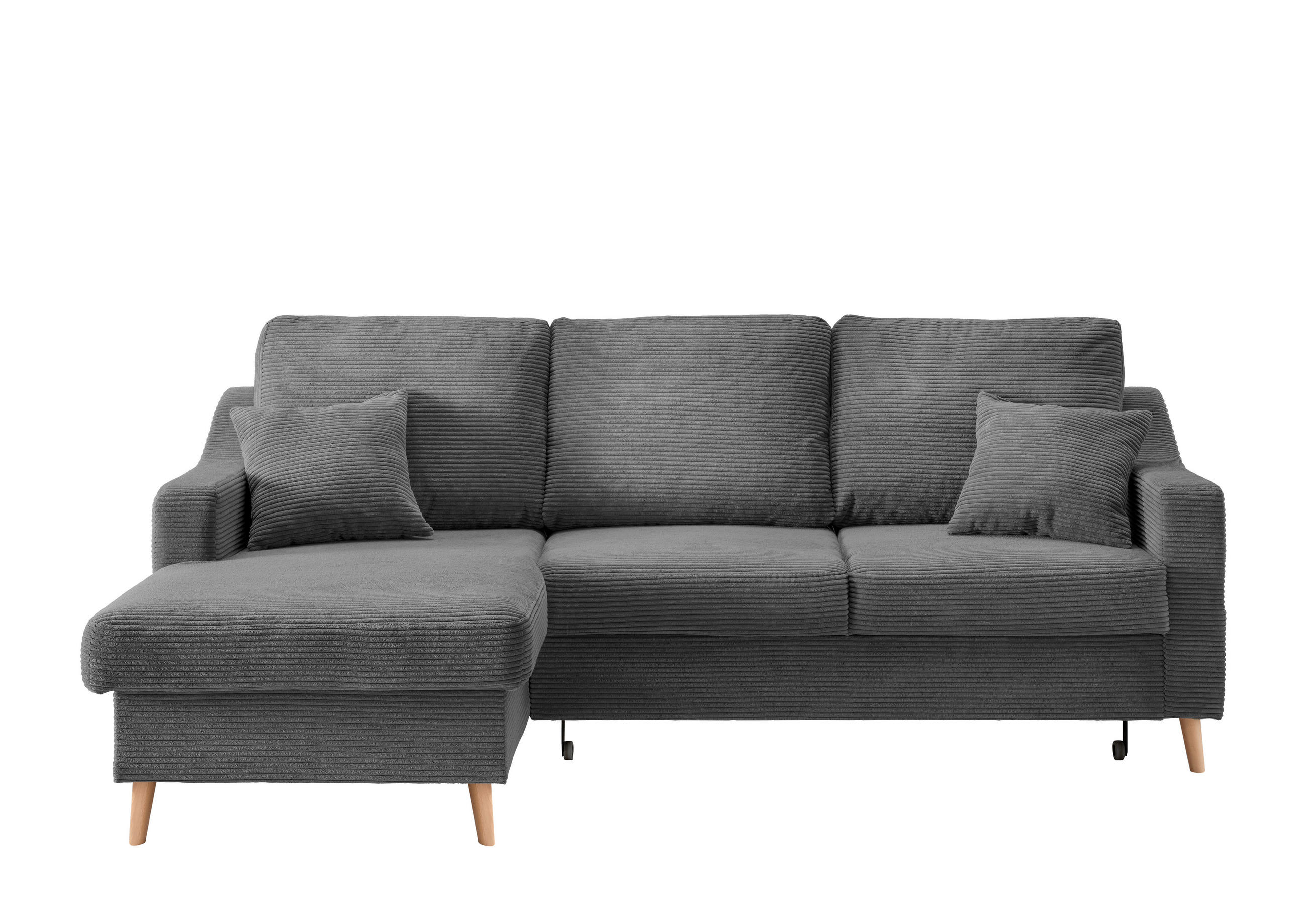 ECKSOFA Grau Cord  - Naturfarben/Grau, Design, Holz/Textil (150/228cm) - P & B