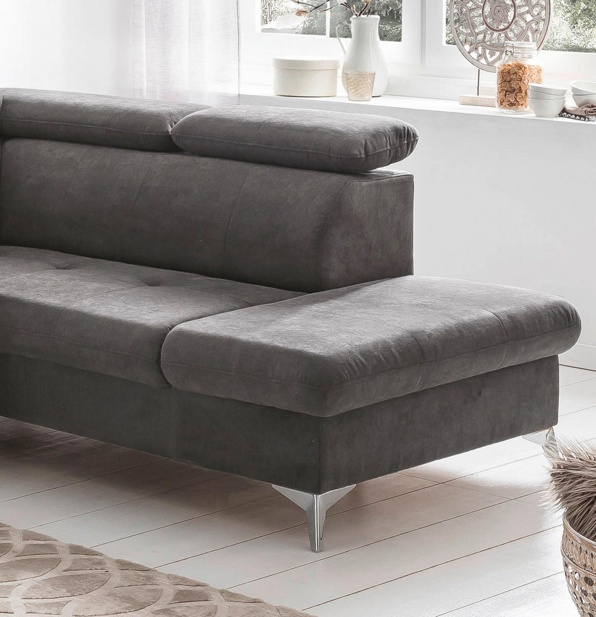 ECKSOFA in Mikrofaser Grau  - Chromfarben/Grau, Konventionell, Textil/Metall (256/209cm) - Livetastic