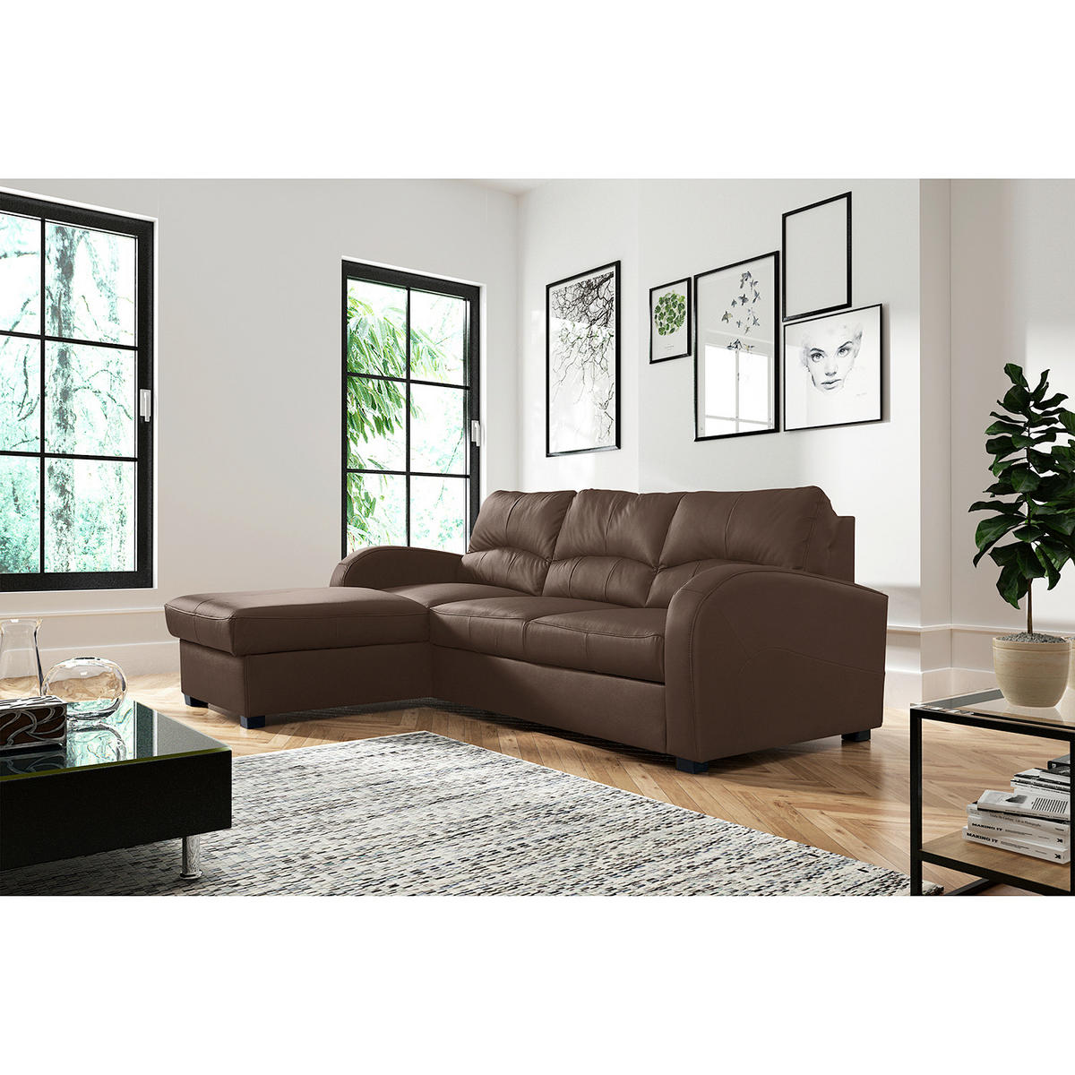 ECKSOFA TILO Bordeaux Lederlook Bettkasten  - Bordeaux/Schwarz, Design, Kunststoff/Textil (168/227cm) - Livetastic