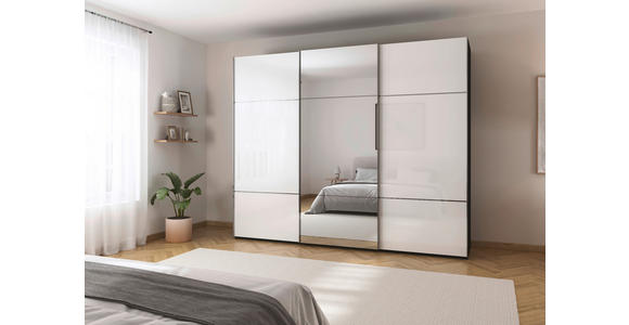 SCHWEBETÜRENSCHRANK 301/223/68 cm 3-türig Schwarz, Weiß - Chromfarben/Schwarz, KONVENTIONELL, Glas/Holzwerkstoff (301/223/68cm) - Novel