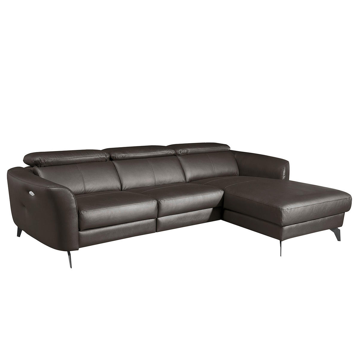 ECKSOFA Dunkelbraun Echtleder Lederlook  - Dunkelbraun/Schwarz, Design, Leder/Textil (261/183cm) - Livetastic