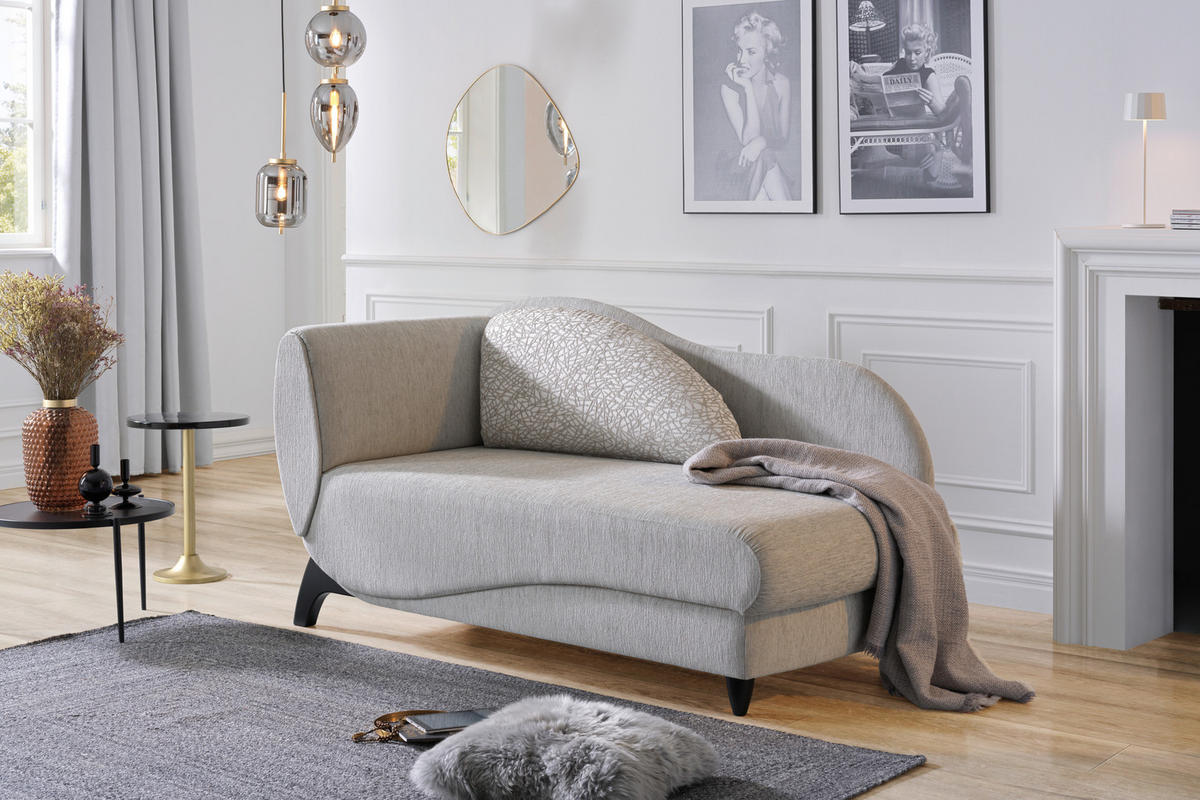 RÉCAMIERE in Webstoff Hellgrau  - Hellgrau/Schwarz, MODERN, Holz/Textil (84/87/171-190cm) - Joka