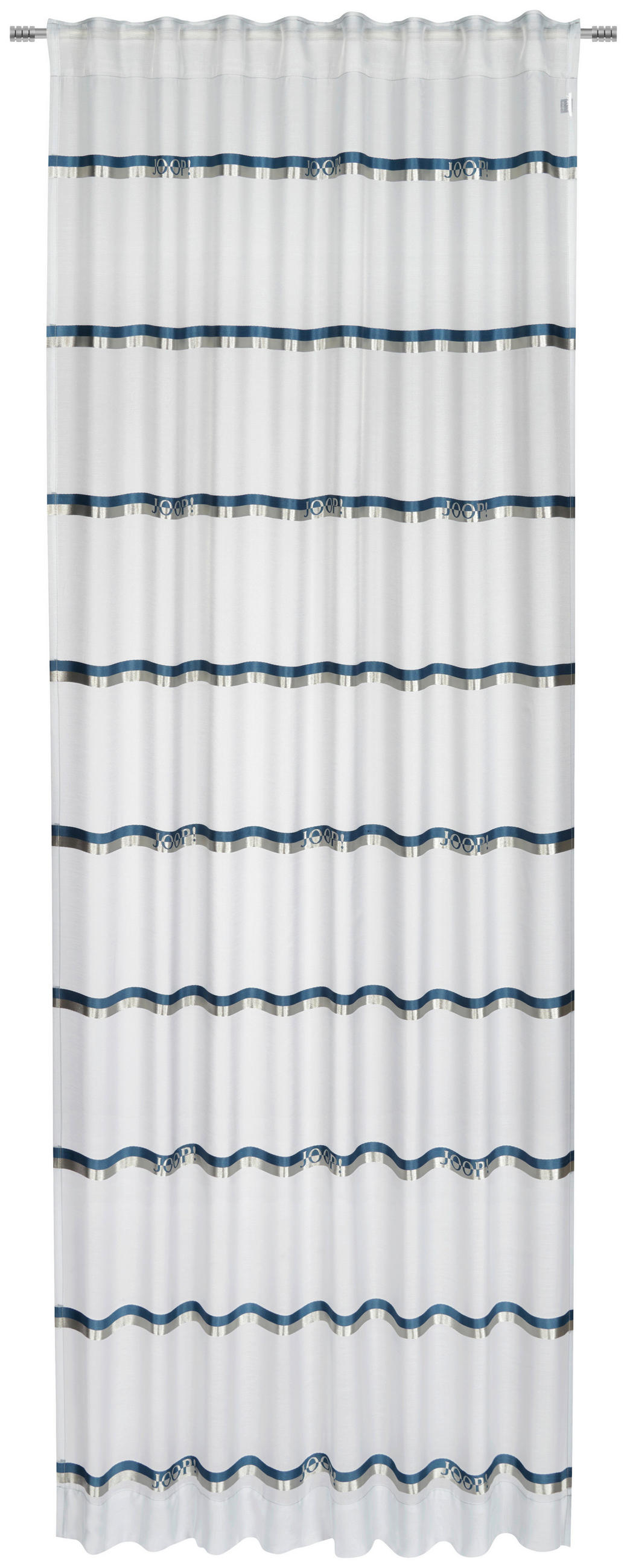 Joop! Fertigvorhang Logo Stripes Silber, Weiß, Hellblau 130x250 cm