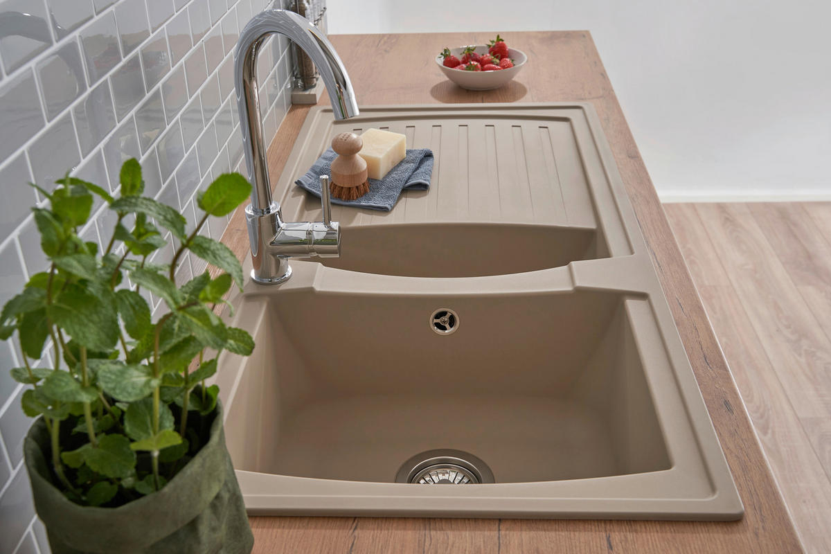 SPÜLE 1712BOSTON100X50B  - Beige, Trend, Glas/Kunststoff (100/20/50cm) - Respekta