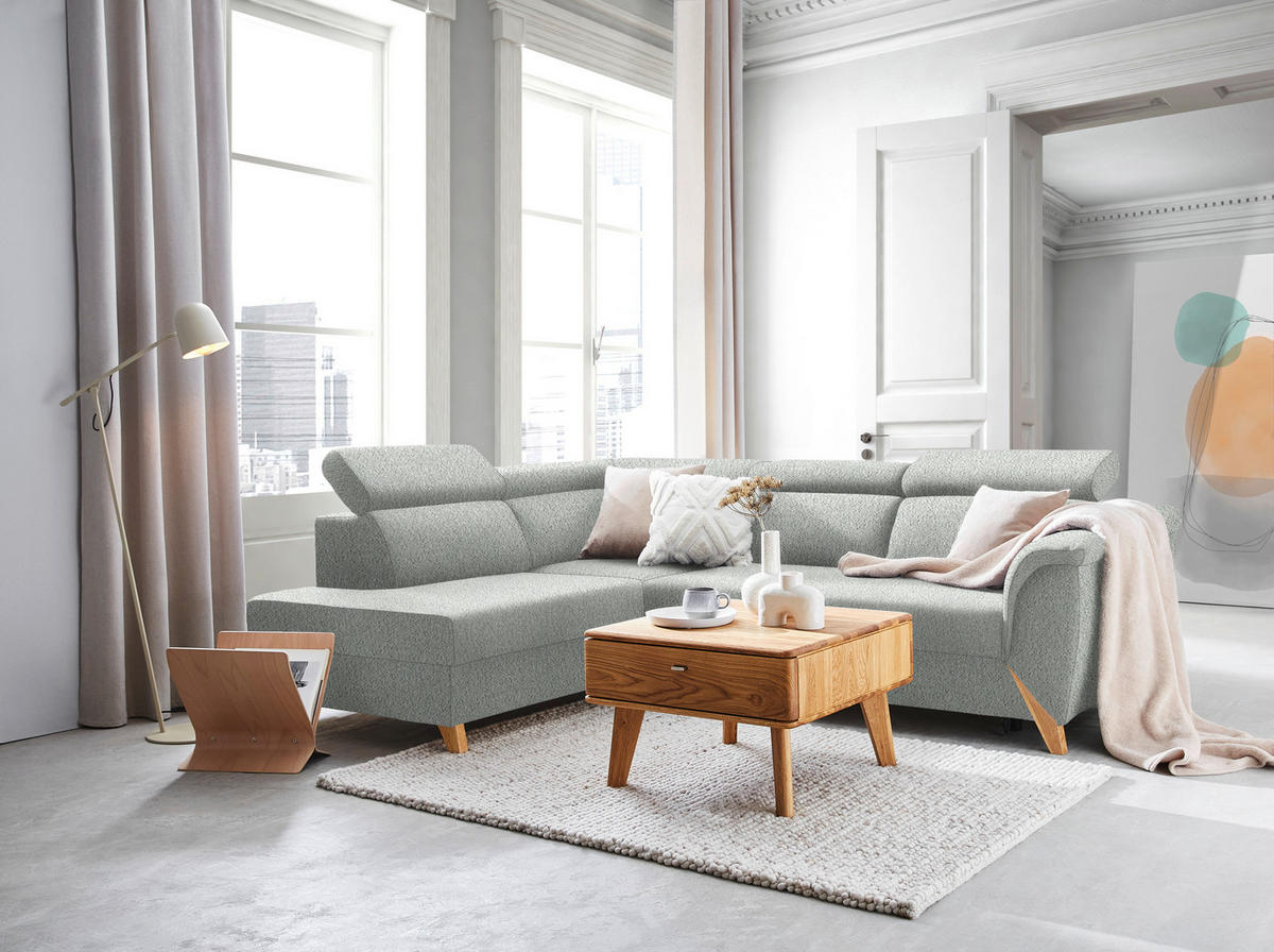 ECKSOFA in Struktur Grau  200/265 cm  - Naturfarben/Grau, KONVENTIONELL, Holz/Textil (200/265cm) - Stylife