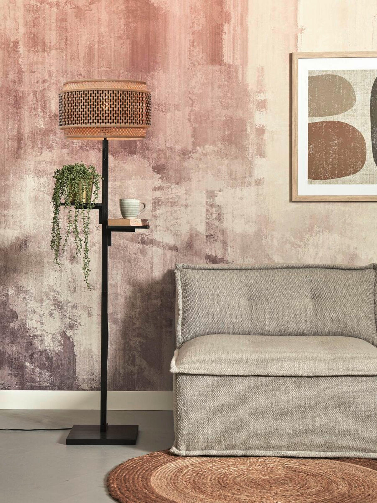 STOJACÍ LAMPA, 40/160 cm  - černá/přírodní barvy, Trend, dřevo (40/160cm) - Good & Mojo