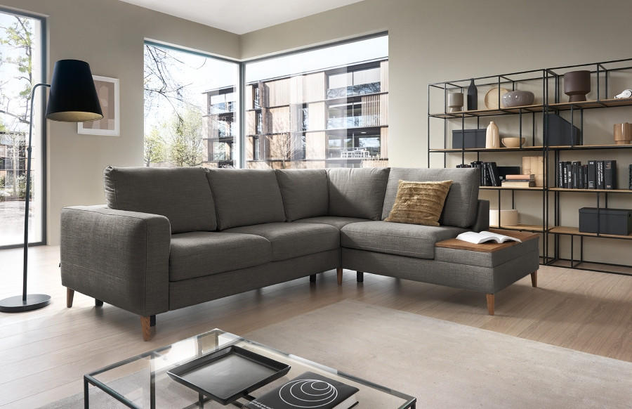 ECKSOFA in Webstoff Dunkelgrau - Dunkelgrau/Eschefarben, Modern, Holz/Textil (260/90/204cm) - Trendmanufaktur