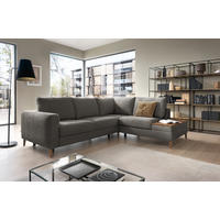 ECKSOFA in Webstoff Dunkelgrau  - Dunkelgrau/Eschefarben, Modern, Holz/Textil (260/90/204cm) - Trendmanufaktur