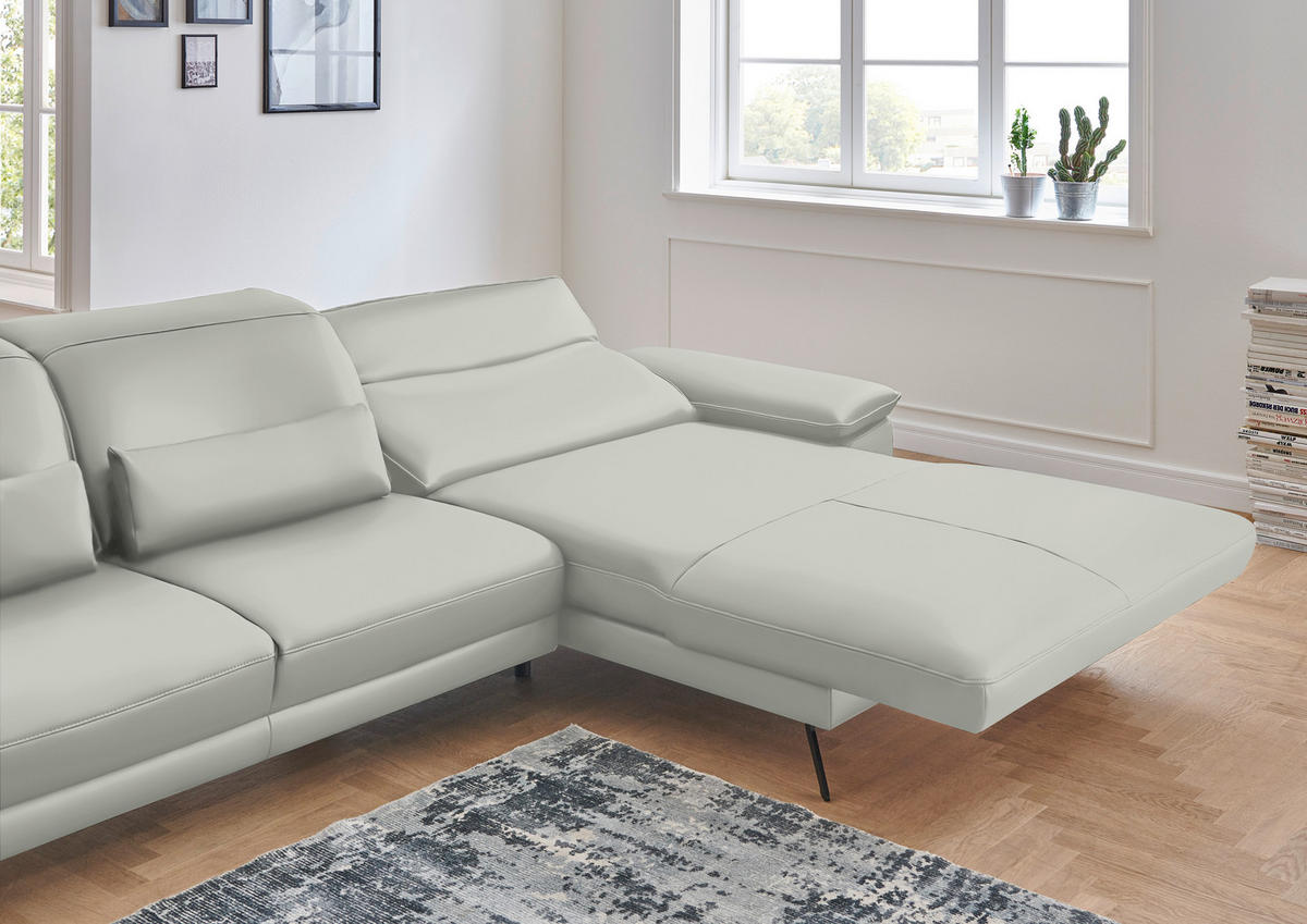 ECKSOFA in Echtleder Hellgrau  - Hellgrau/Schwarz, Design, Leder/Metall (328/193cm) - Dieter Knoll