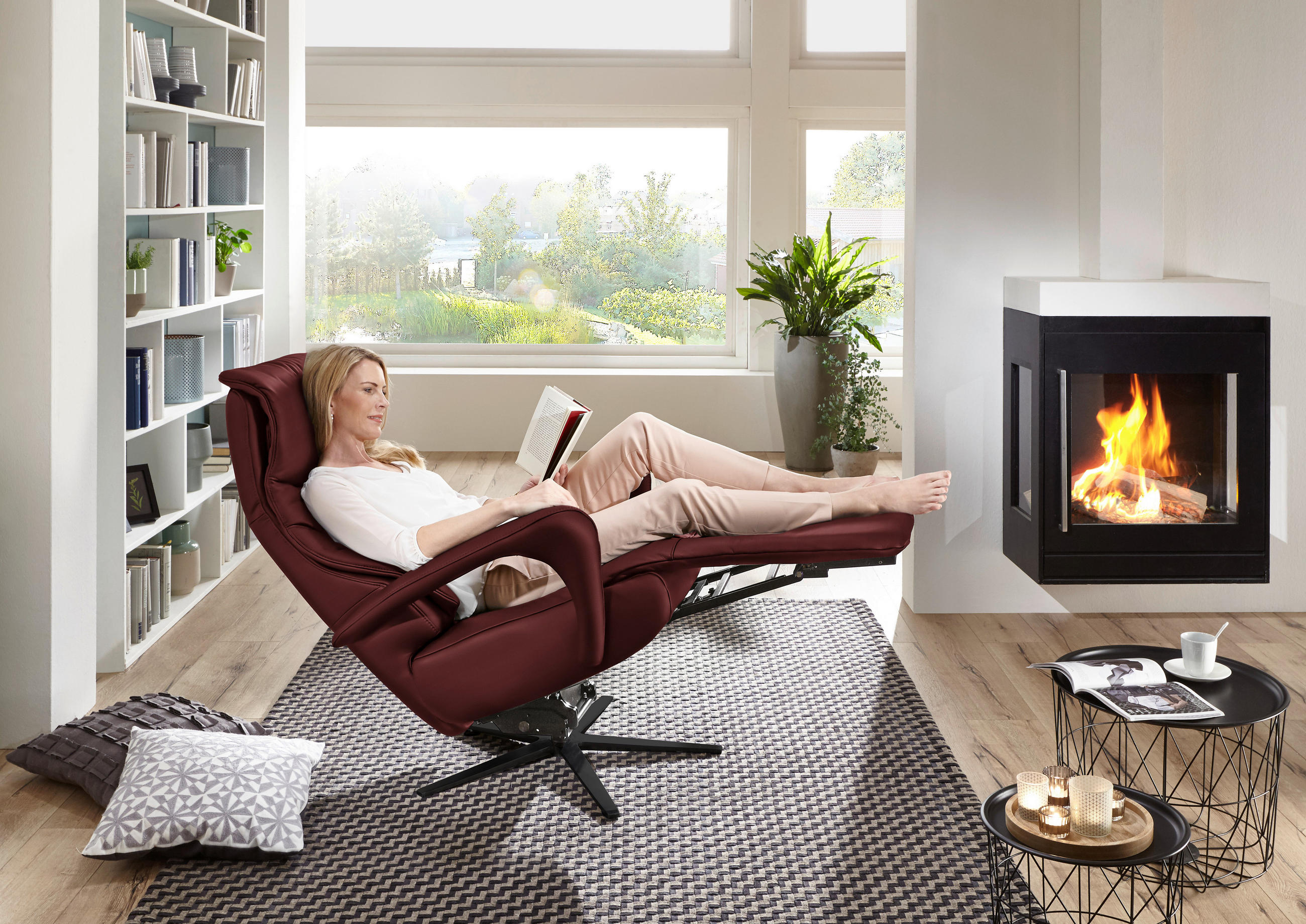 RELAXSESSEL in Leder Brombeere  - Brombeere/Schwarz, Design, Leder/Metall (75/106/88cm) - Dieter Knoll