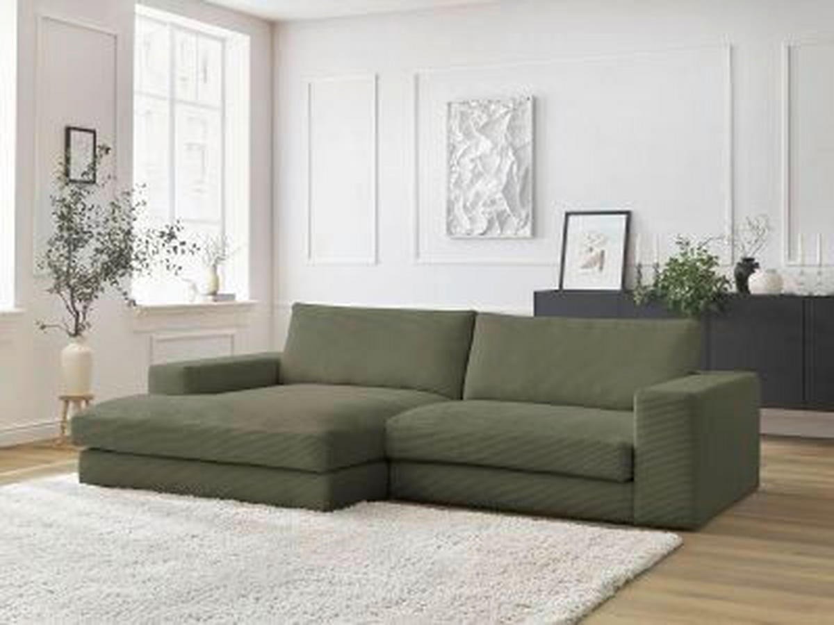 ECKSOFA  LEONARD Hellgrün Cord  - Schwarz/Hellgrün, MODERN, Kunststoff/Textil (159/274cm)