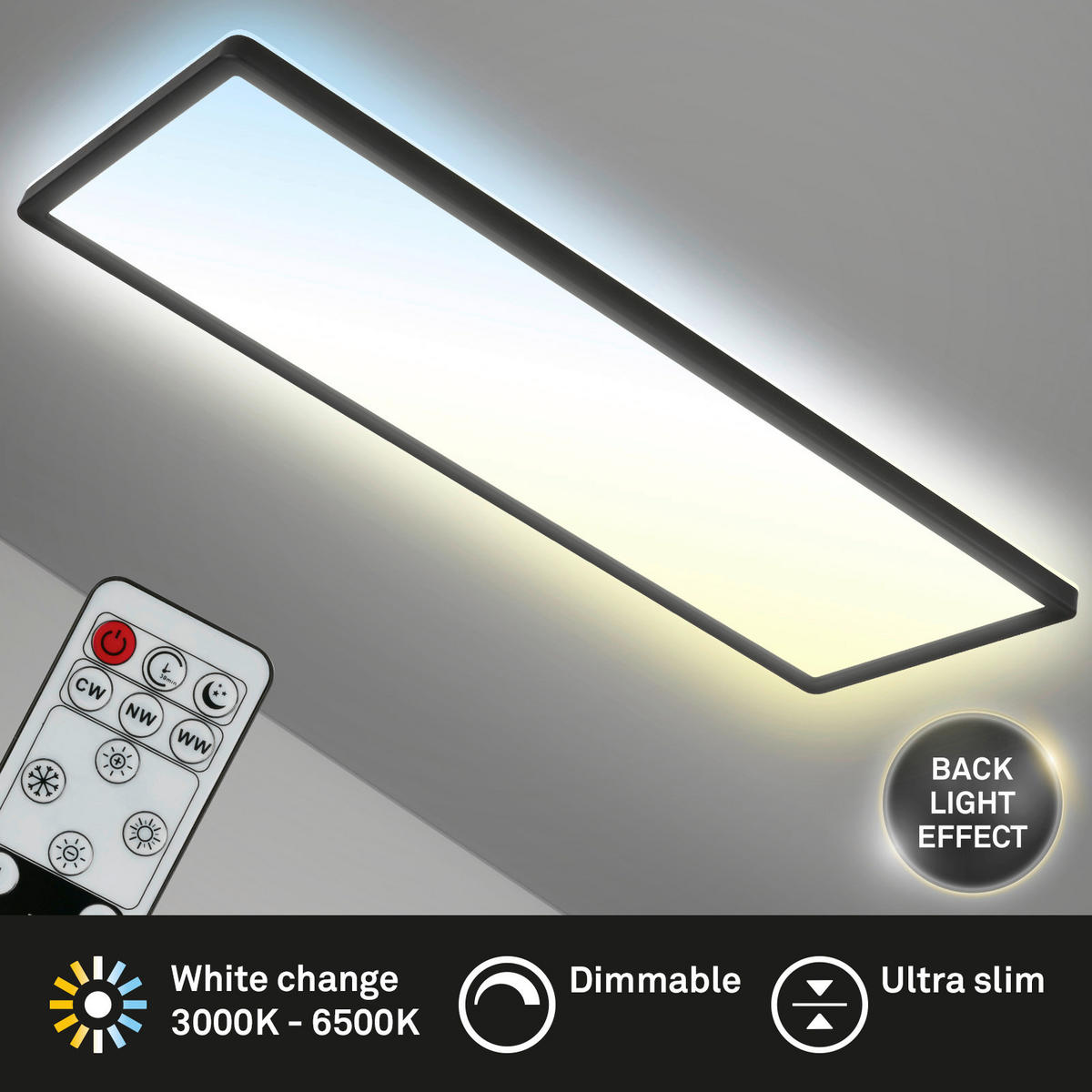 LED-PANEEL Slim 58/20/3 cm   - Schwarz, MODERN, Kunststoff (58/20/3cm)