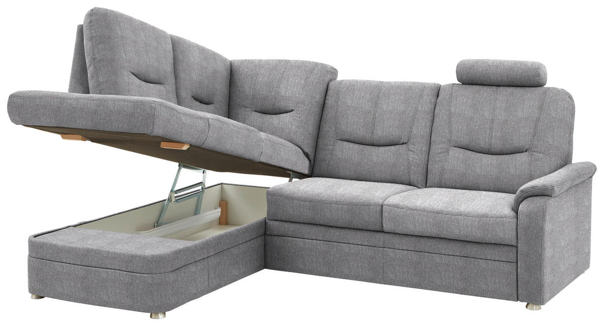 ECKSOFA Chenille Hellgrau  - Hellgrau/Schwarz, Konventionell, Kunststoff/Textil (185/235cm) - Beldomo Comfort