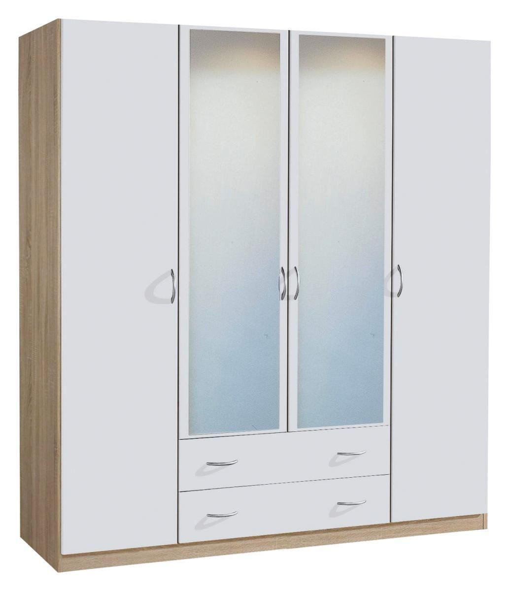 ARMOIRE À PORTES BATTANTES in Weiss, Eichefarben  - Weiss/Eichefarben, Design, Glas/Holzwerkstoff (181/197/54cm) - Boxxx