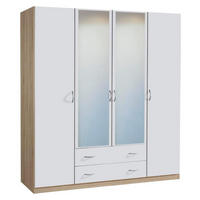 ARMOIRE À PORTES BATTANTES in Weiss, Sonoma Eiche  - Weiss/Alufarben, Design, Glas/Holzwerkstoff (181/197/54cm) - Boxxx