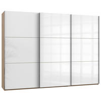 SCHWEBETÜRENSCHRANK in Eichefarben, Weiss  - Chromfarben/Weiss, Modern, Holzwerkstoff (300/216/65cm) - MID.YOU