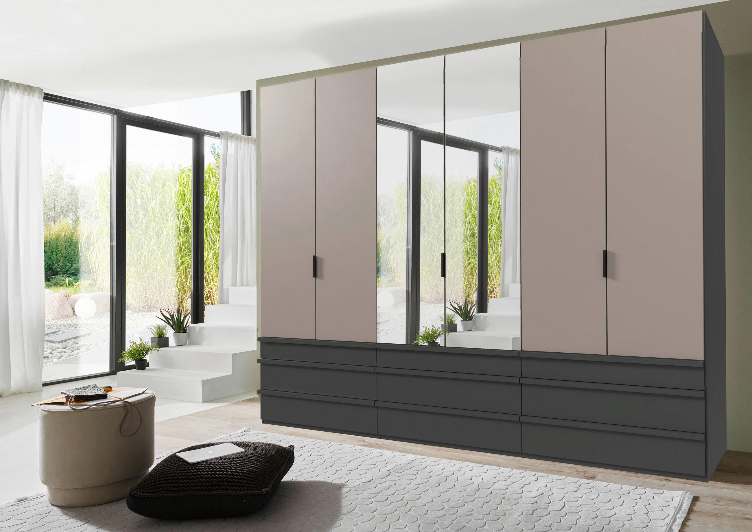 FALTTÜRENSCHRANK 300/236/58 cm 6-türig Graphitfarben, Grau, Sahara  - Schwarz/Graphitfarben, Design, Glas/Holzwerkstoff (300/236/58cm) - Boxxx