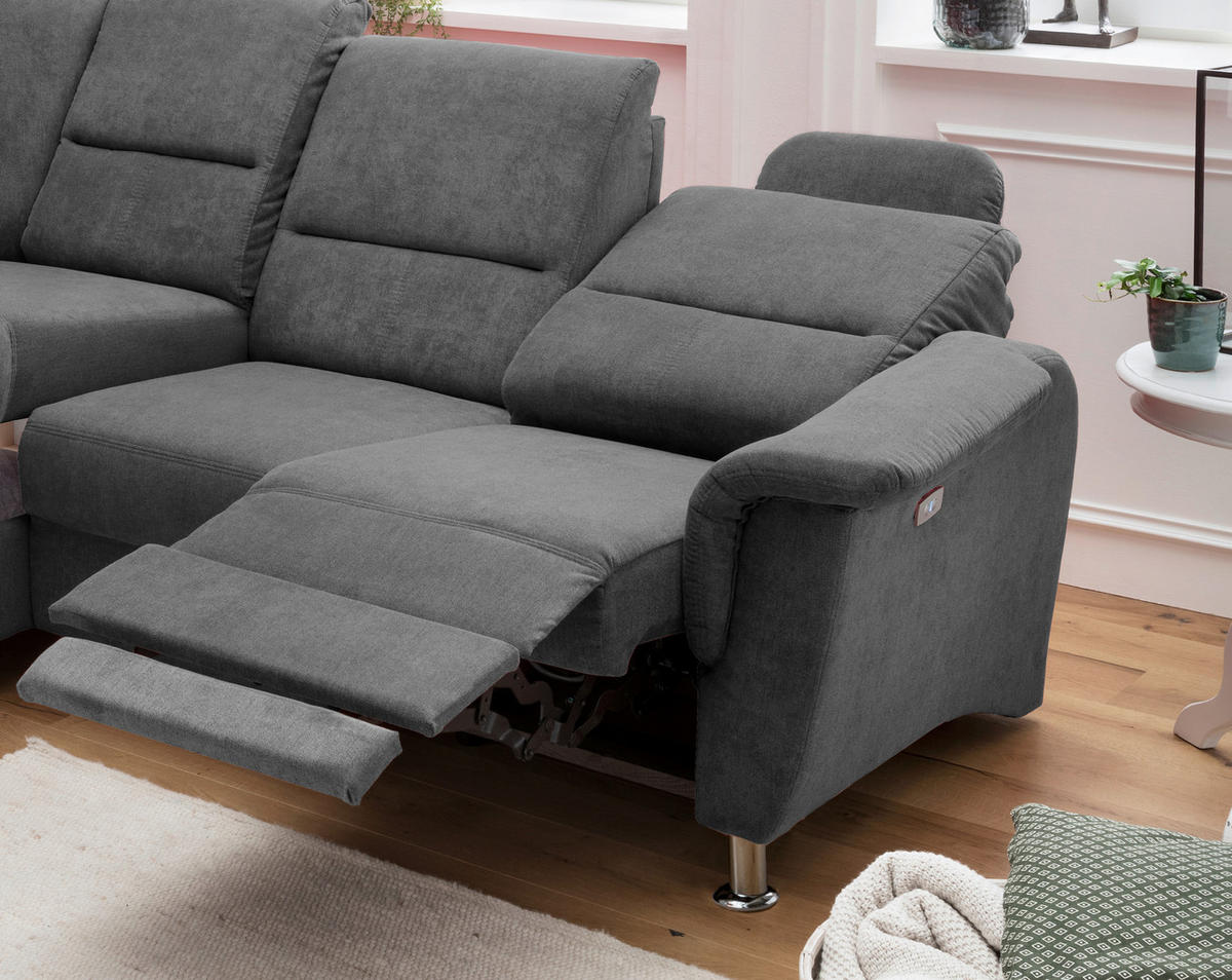 ECKSOFA Anthrazit Mikrofaser  - Chromfarben/Anthrazit, KONVENTIONELL, Textil/Metall (231/45/55cm) - Livetastic