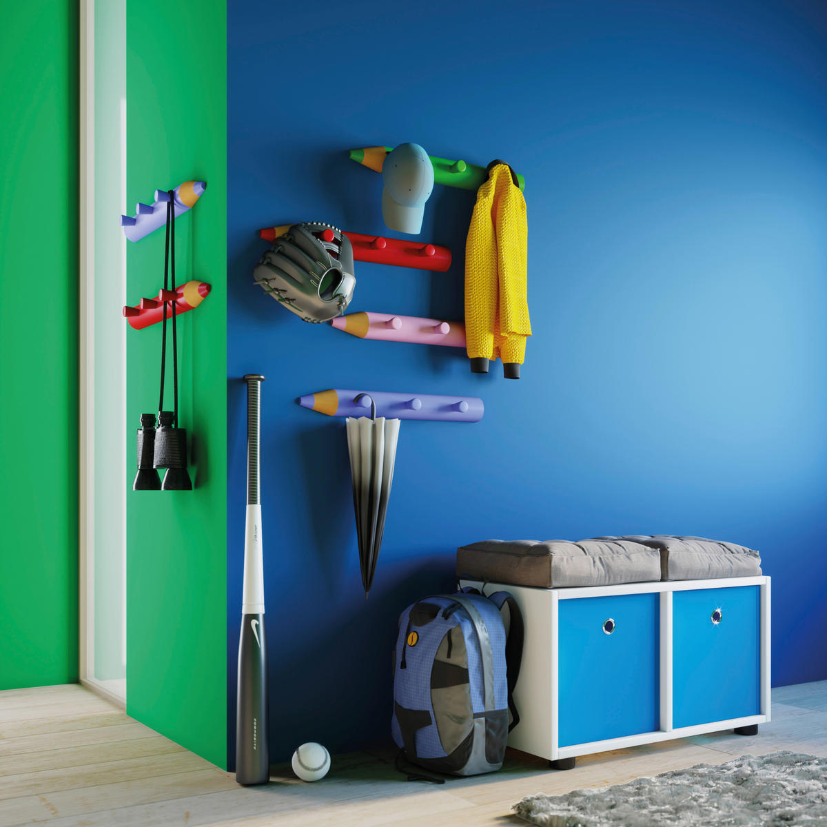 HAKENLEISTE  in Blau  - Blau, Design, Holzwerkstoff (37/5/6cm) - MID.YOU