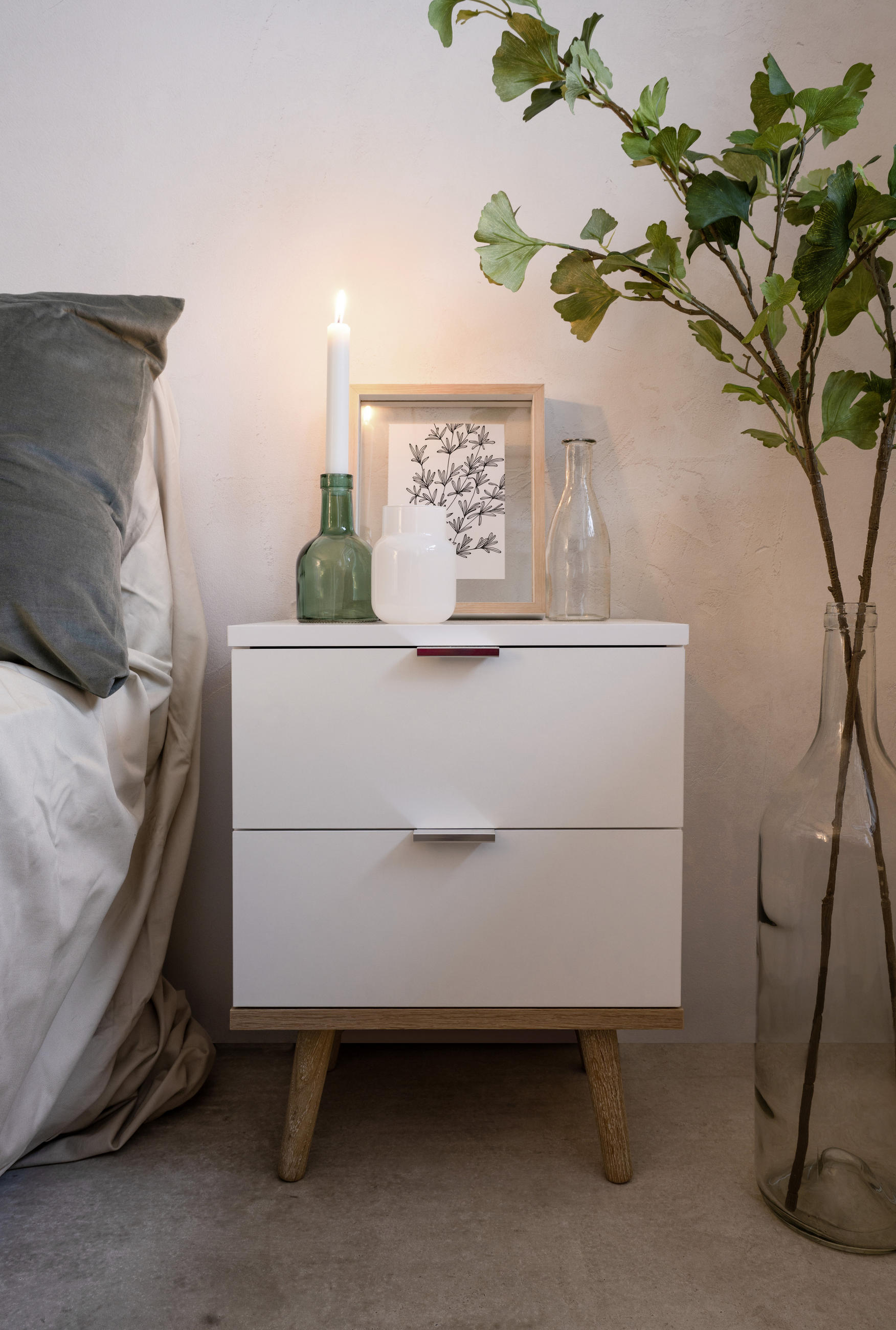 NACHTSCHRANK 40/52/30 cm - Eichefarben/Silberfarben, Design, Holz/Holzwerkstoff (40/52/30cm) - MID.YOU