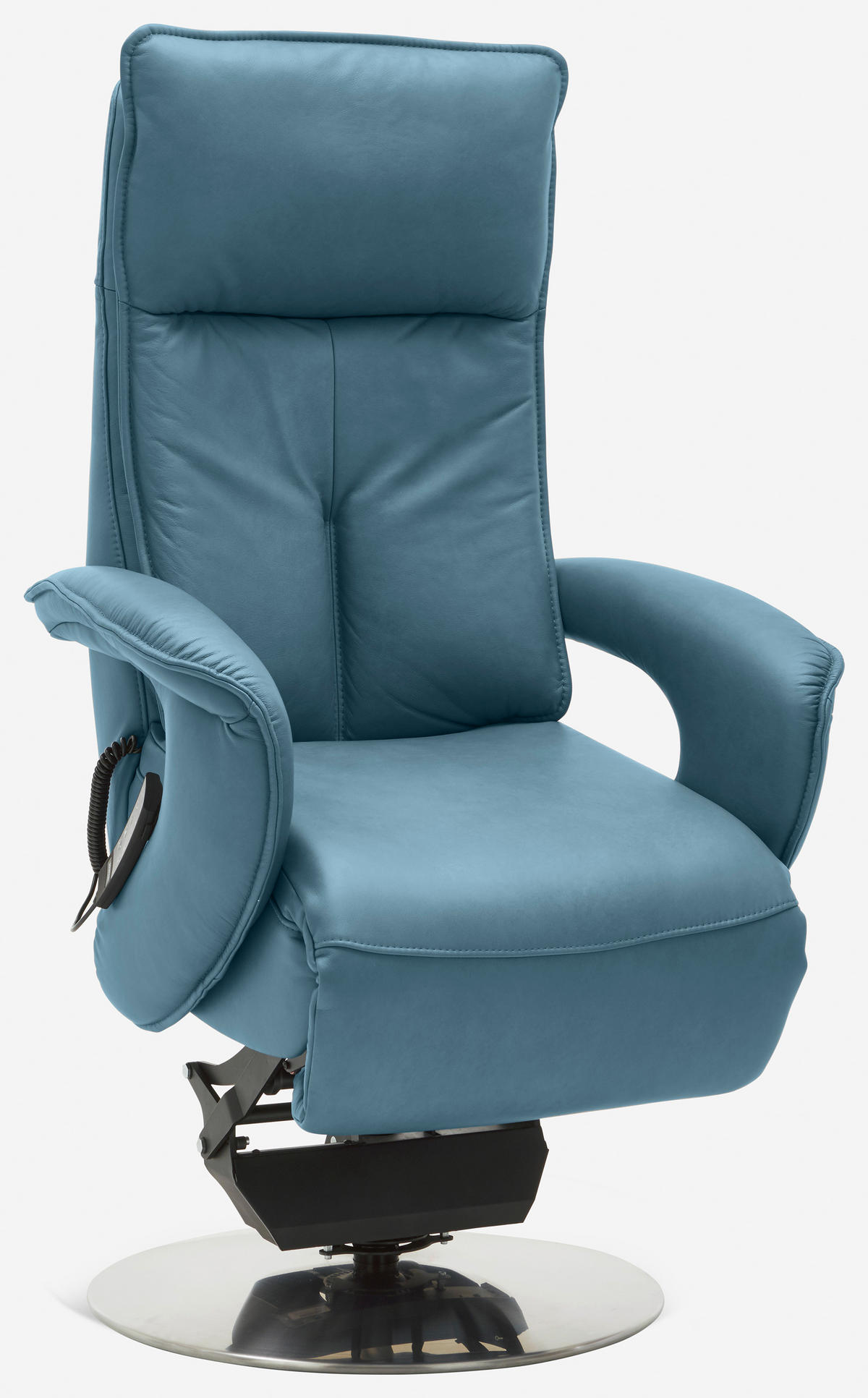 RELAXSESSEL Echtleder Relaxfunktion, Kopfteilverstellung, Aufstehhilfe    - Chromfarben/Blau, Design, Leder/Metall (77/110/87cm) - Valdera