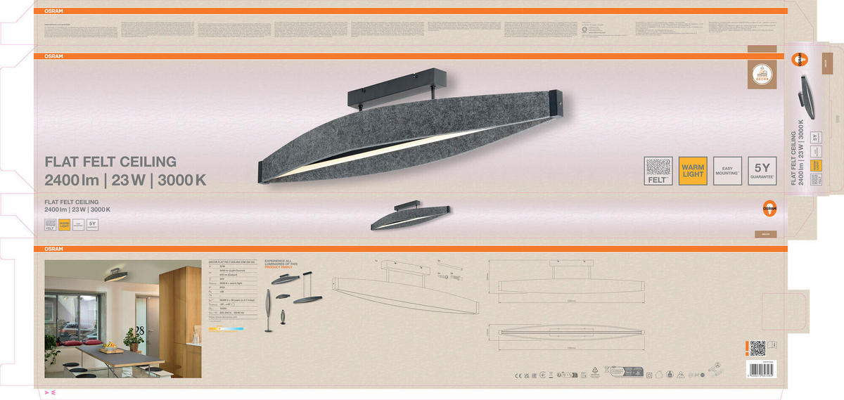 LED-DECKENLEUCHTE 100/17/21 cm   - Dunkelgrau, Design, Kunststoff/Textil (100/17/21cm) - Osram