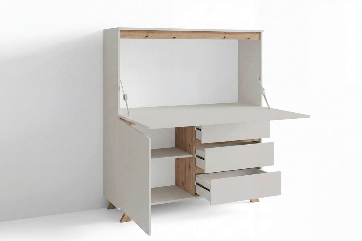 SEKRETÄR  Kabeldurchlass, Stauraum  - Kaschmir/Eiche Artisan, MODERN, Holzwerkstoff (120/127/38cm) - MID.YOU