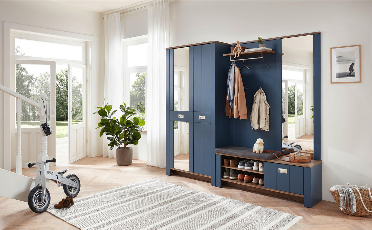 GARDEROBENBANK  in 130/52/38 cm  - Blau/Eichefarben, LIFESTYLE, Holzwerkstoff/Metall (130/52/38cm) - MID.YOU