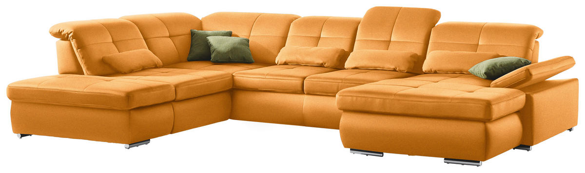 WOHNLANDSCHAFT in Mikrofaser Gelb  - Chromfarben/Gelb, Design, Textil (260/371/195cm) - Beldomo Style