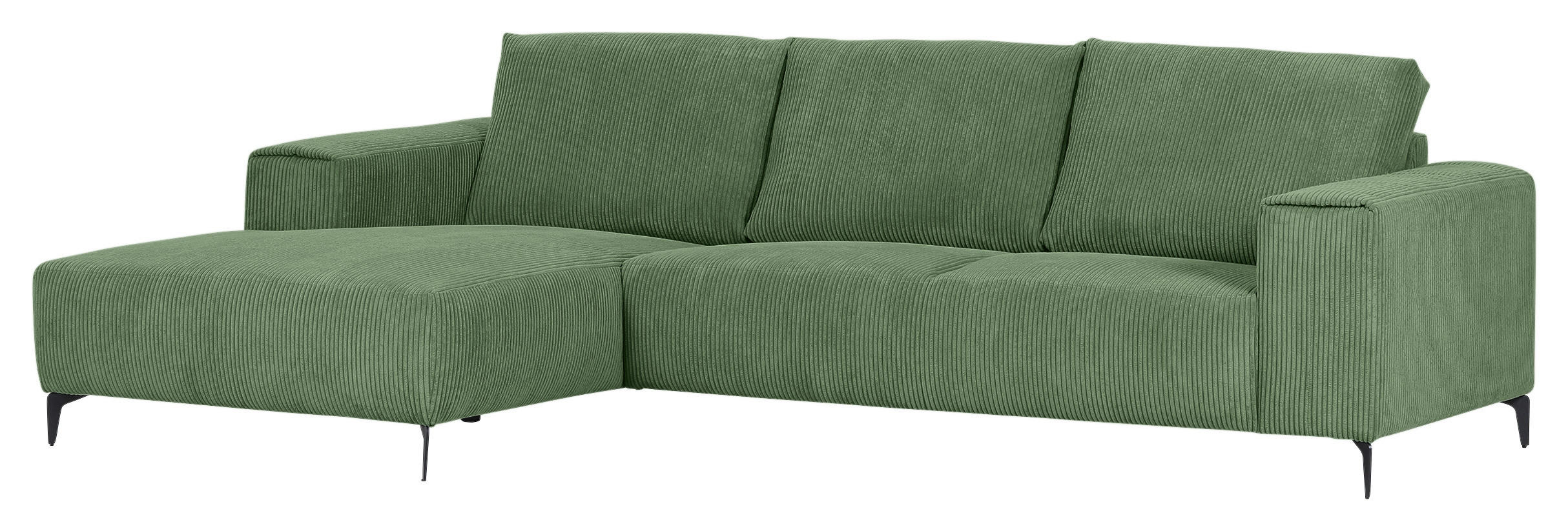 ECKSOFA Olivgrün Cord  - Schwarz/Olivgrün, KONVENTIONELL, Textil/Metall (170/285cm) - Carryhome