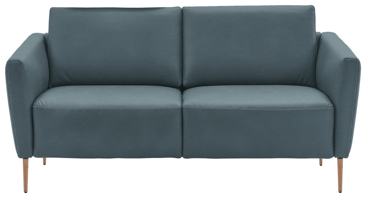 2-SITZER-SOFA  in Echtleder Blaugrau   - Eichefarben/Beige, Natur, Leder/Holz (182/86/87cm) - Valnatura