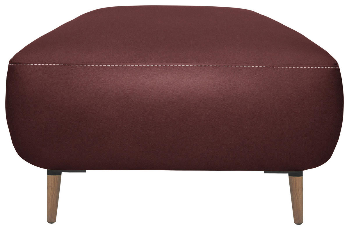HOCKER in Leder Bordeaux  - Bordeaux/Beige, Natur, Leder/Holz (65/46/55cm) - Valnatura
