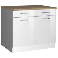 KÜCHENUNTERSCHRANK 100/85/60 cm  in Weiß Hochglanz  - Weiß Hochglanz/Silberfarben, MODERN, Holzwerkstoff/Metall (100/85/60cm) - Held