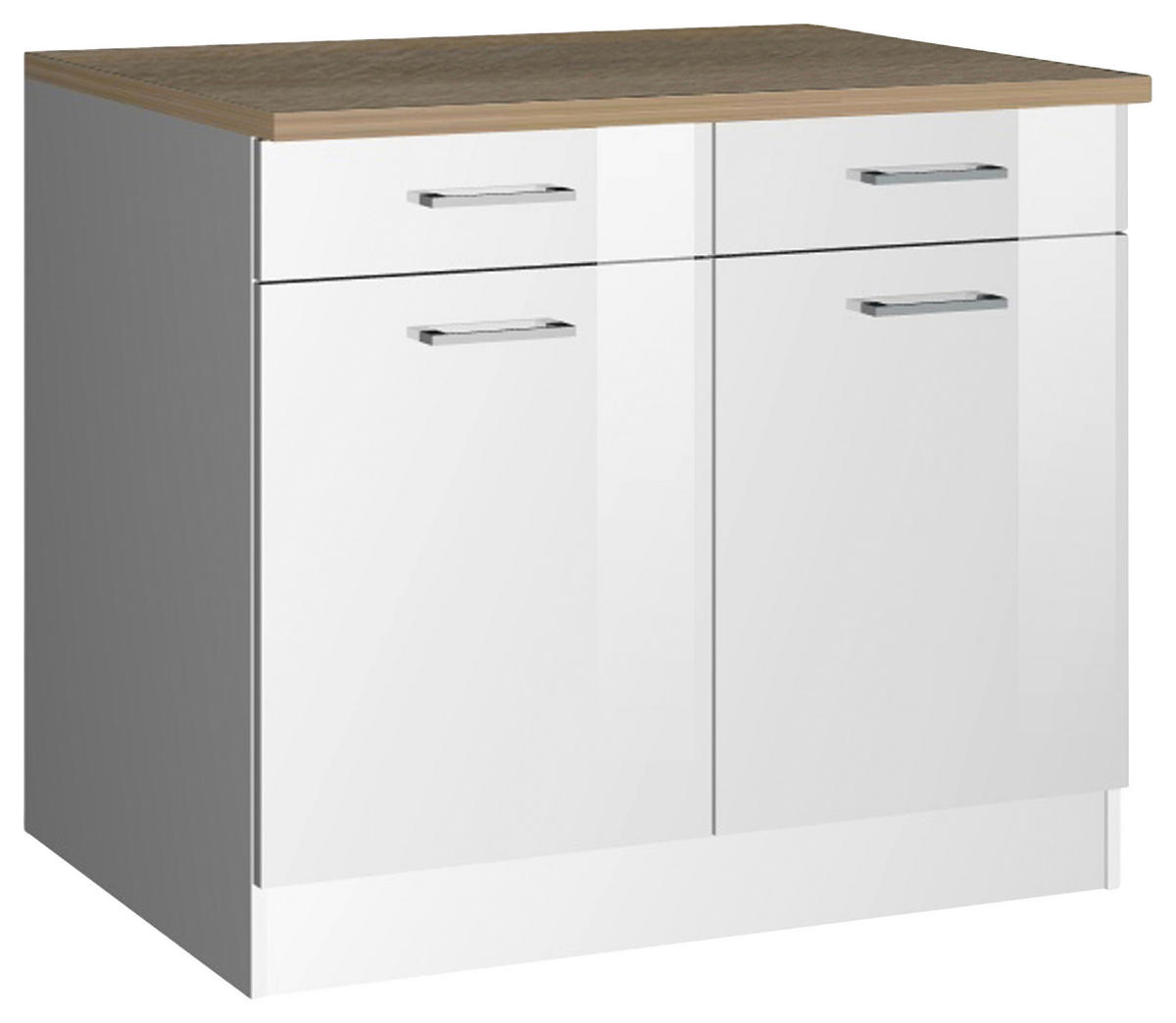 KÜCHENUNTERSCHRANK 100/85/60 cm  in Weiß Hochglanz  - Weiß Hochglanz/Silberfarben, MODERN, Holzwerkstoff/Metall (100/85/60cm) - Held