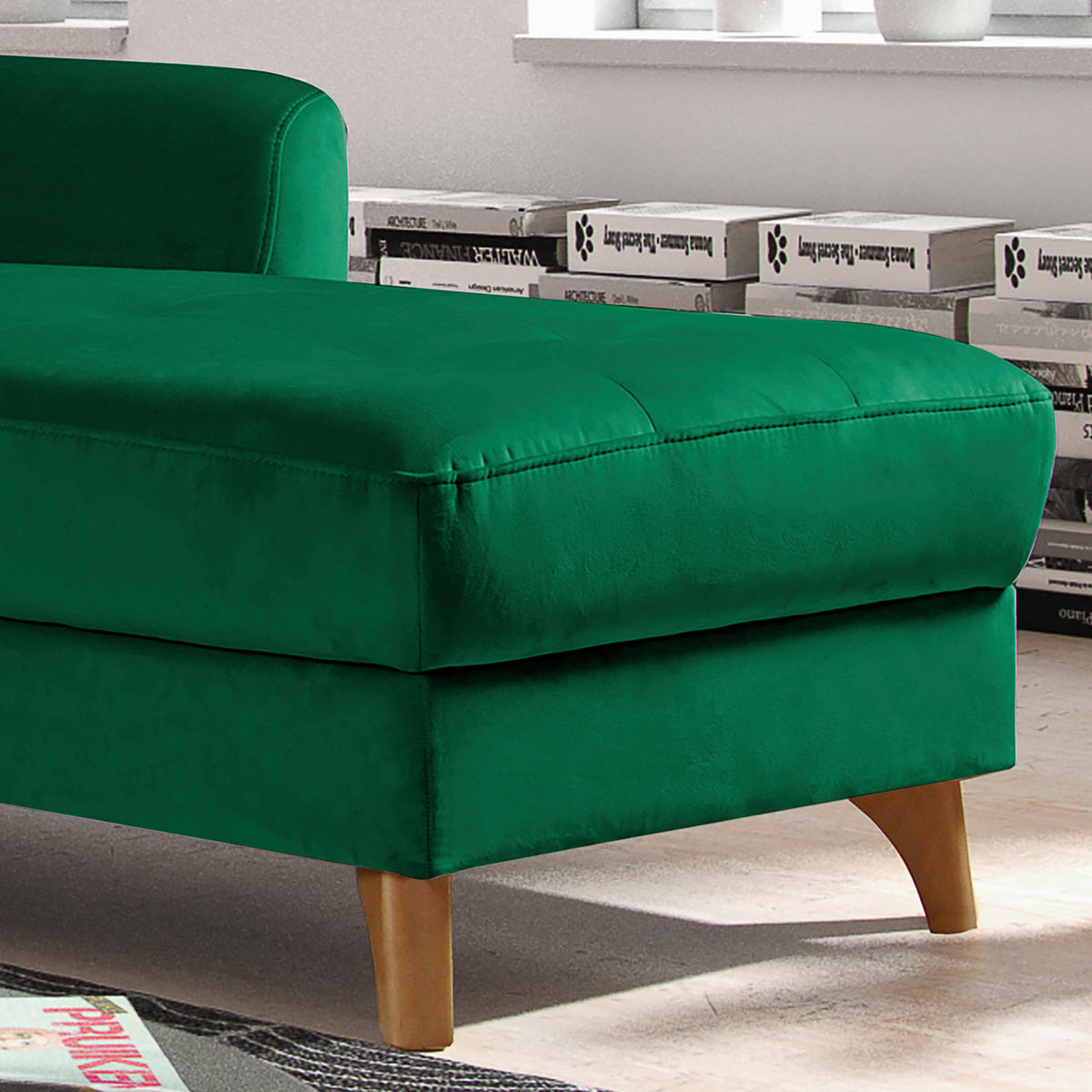 ECKSOFA Dunkelgrün Samt  - Dunkelgrün/Buchefarben, Design, Holz/Textil (238/168cm) - Livetastic