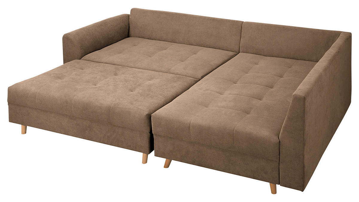 ECKSOFA inkl. Hocker Ariella Beige Mikrofaser  - Beige/Naturfarben, Design, Holz/Textil (161/231cm) - Livetastic