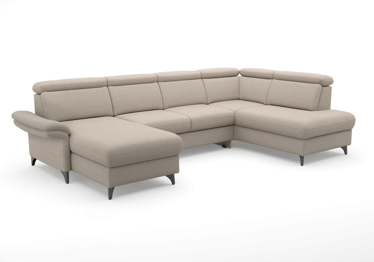 WOHNLANDSCHAFT GLENDALE E in Flachgewebe Taupe  - Taupe/Schwarz, KONVENTIONELL, Textil/Metall (166/321/193cm) - Sit & More