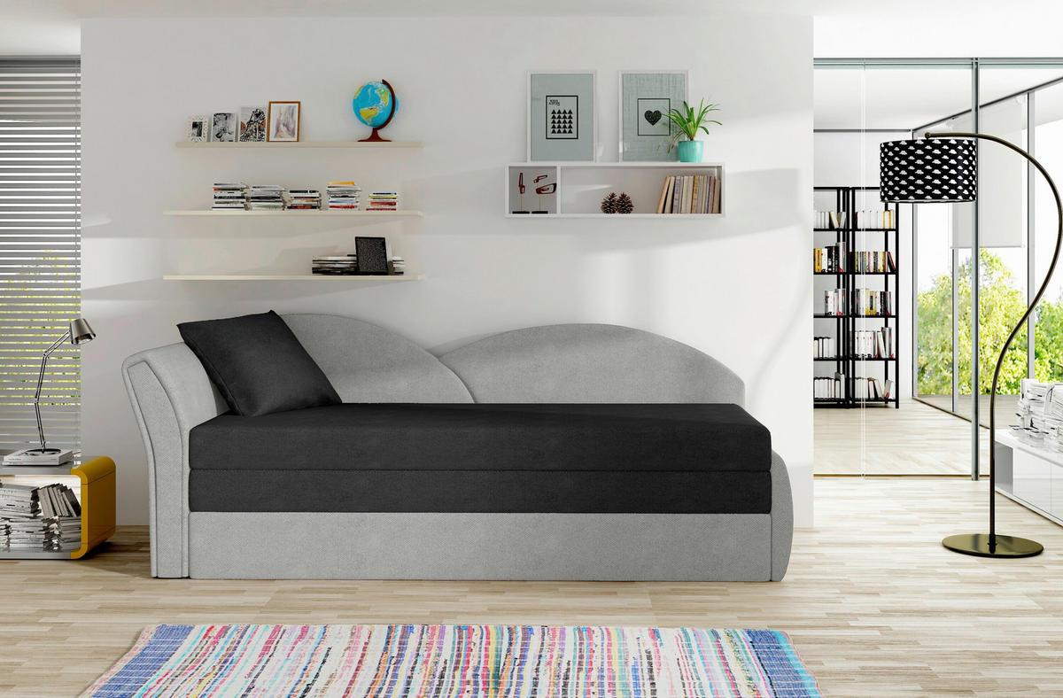 RÉCAMIERE Samt Schwarz, Hellgrau  - Erlefarben/Hellgrau, Design, Kunststoff/Textil (80/218cm) - MID.YOU